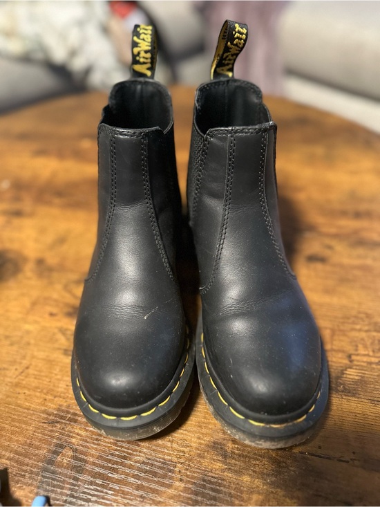 Dr. Martens Shoes - Dr. Martens Black Leather Chelsea Boots with Yellow Stitching and Heel Loop